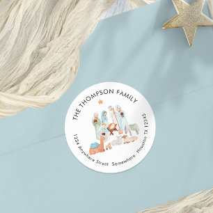 Nativity Scene Three Kings Return Name Address Classic Round Sticker