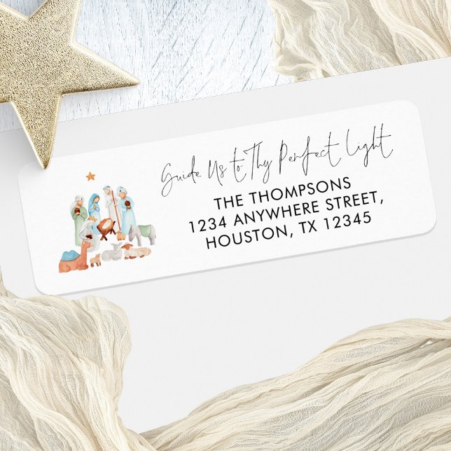 Nativity Scene Three Kings Return Name Address Label (Close up of Three Kings Nativity Scene Return name Address Sticker)