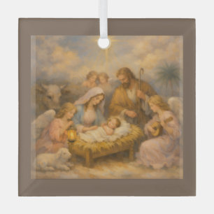 Nativity Scene With Angels Glass Tree Decoration