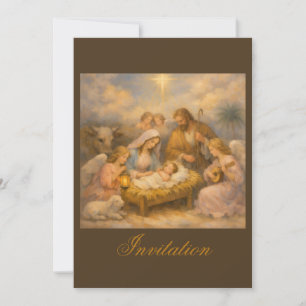 Nativity Scene With Angels Invitation