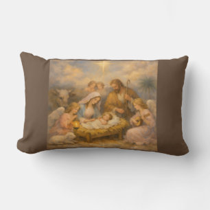 Nativity Scene With Angels Lumbar Cushion