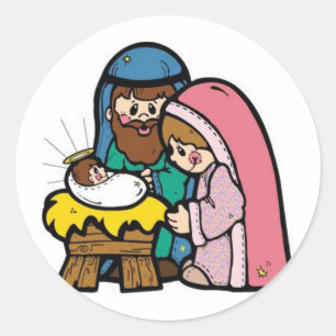Nativity scene with baby Jesus Classic Round Sticker