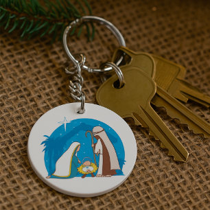 Nativity Scene with Mary Joseph and Baby Jesus Key Ring
