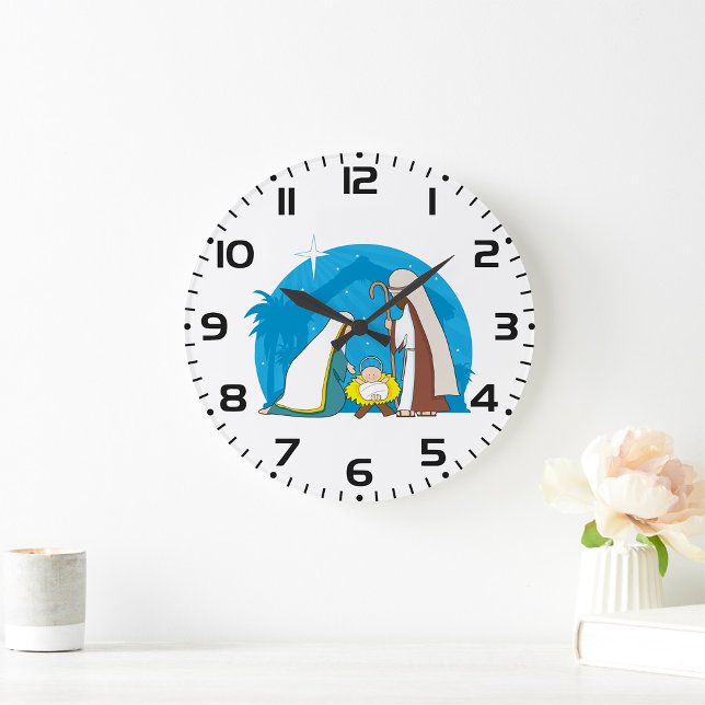 Nativity Scene with Mary Joseph and Baby Jesus Large Clock (Creator Uploaded)