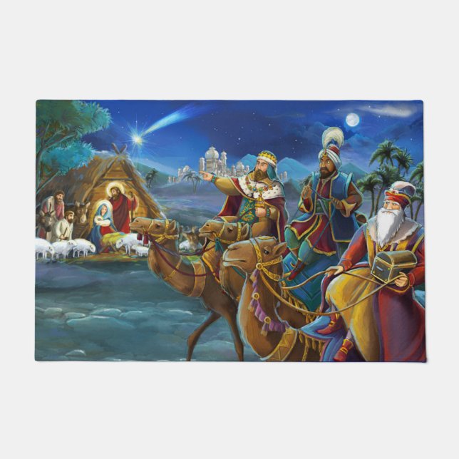 Nativity scene with wise men Christmas Holiday  Doormat (Front)