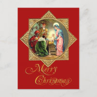 Nativity Scene within a Gold, Embossed Star