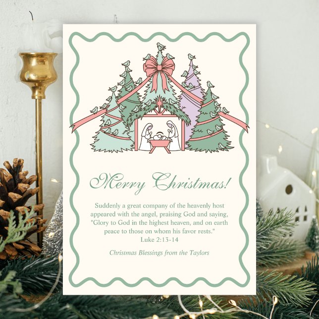 Nativity & Scripture Christian Merry Christmas Holiday Card (Pastel Nativity & Scripture Christmas Card)