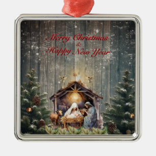 Nativity Serenity: Peaceful Christmas Wishes Metal Ornament