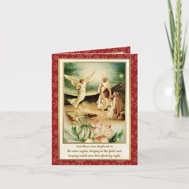 Nativity Shepherds & Angels Golden Christmas Invitation (Front)