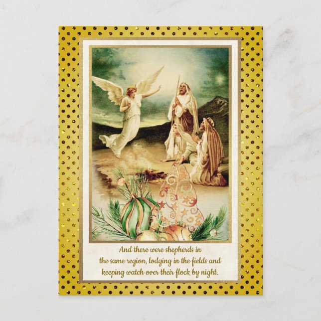 Nativity Shepherds & Angels Golden Christmas Postcard (Front)