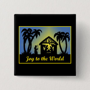 Nativity Silhouette Joy to the World 15 Cm Square Badge