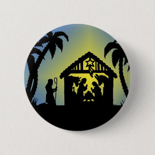 Nativity Silhouette Joy to the World 6 Cm Round Badge