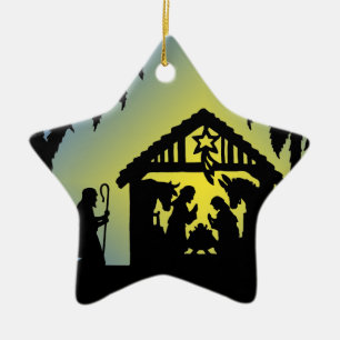 Nativity Silhouette Joy to the World Ceramic Tree Decoration