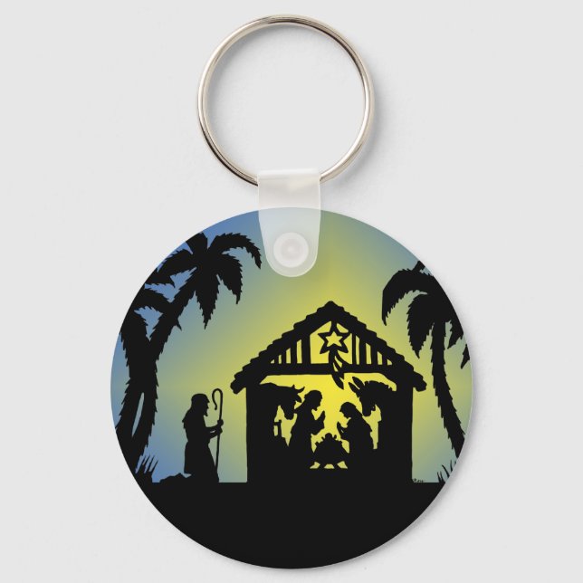 Nativity Silhouette Joy to the World Key Ring (Front)