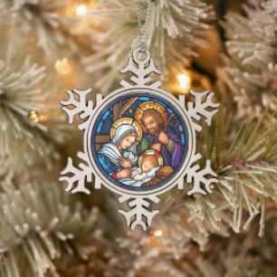 Nativity Snowflake Pewter Christmas Ornament