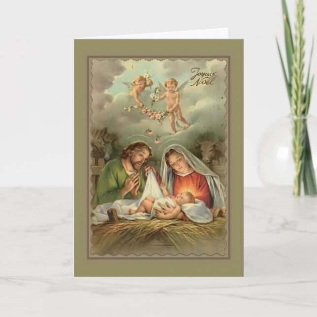 Nativity St. Joseph Virgin Mary Baby Jesus Angels  Holiday Card (Front)