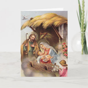 Nativity St. Joseph Virgin Mary Baby Jesus Angels Holiday Card