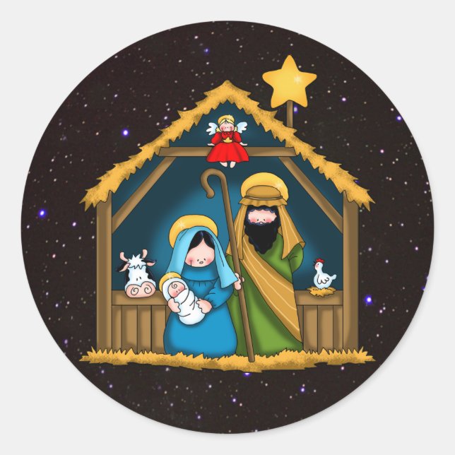 Nativity Stable Scene Classic Round Sticker (Front)
