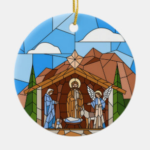 Nativity Stained Glass Art, Birth of Saviour Jesus Ceramic Ornament