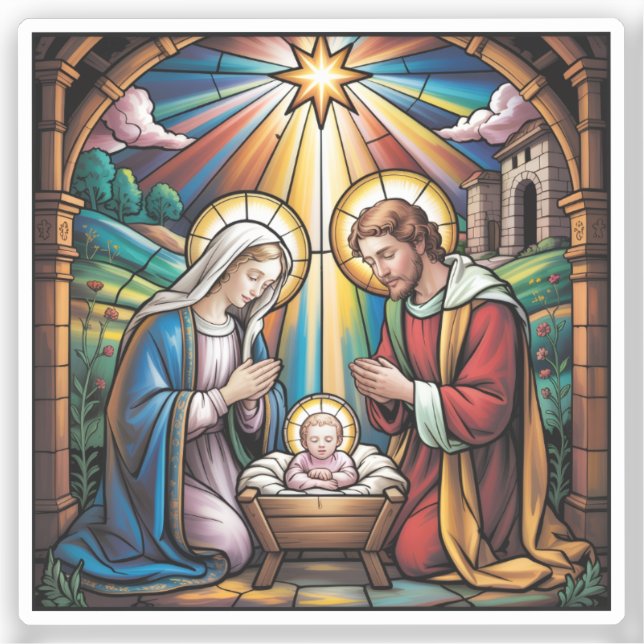 Nativity Stained Glass Art – Holy Family Christmas (Front)