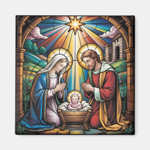 Nativity Stained Glass Art – Holy Family Christmas Magnet
