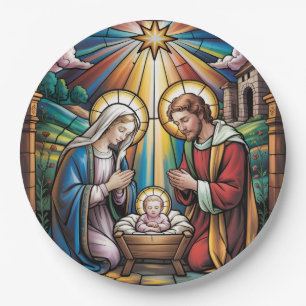 Nativity Stained Glass Art – Holy Family Christmas Paper Plate