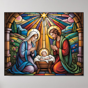 Nativity Stained Glass Art – Holy Family Christmas Poster