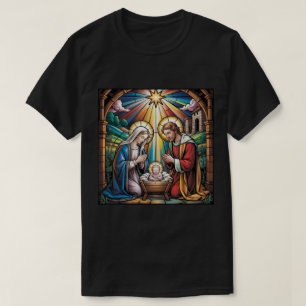 Nativity Stained Glass Art – Holy Family Christmas T-Shirt