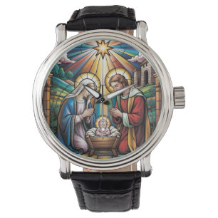 Nativity Stained Glass Art – Holy Family Christmas Watch