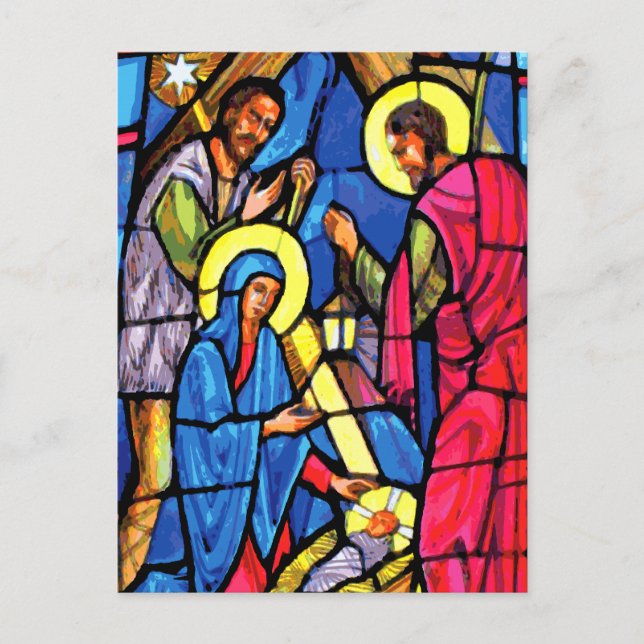 Nativity Stained Glass Christmas Holiday Postcard (Front)