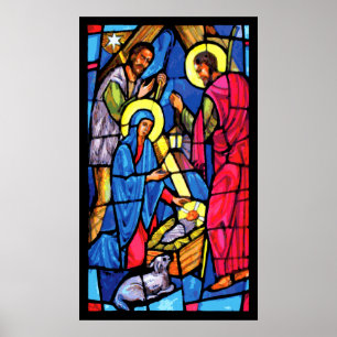 Nativity Stained Glass Christmas Poster