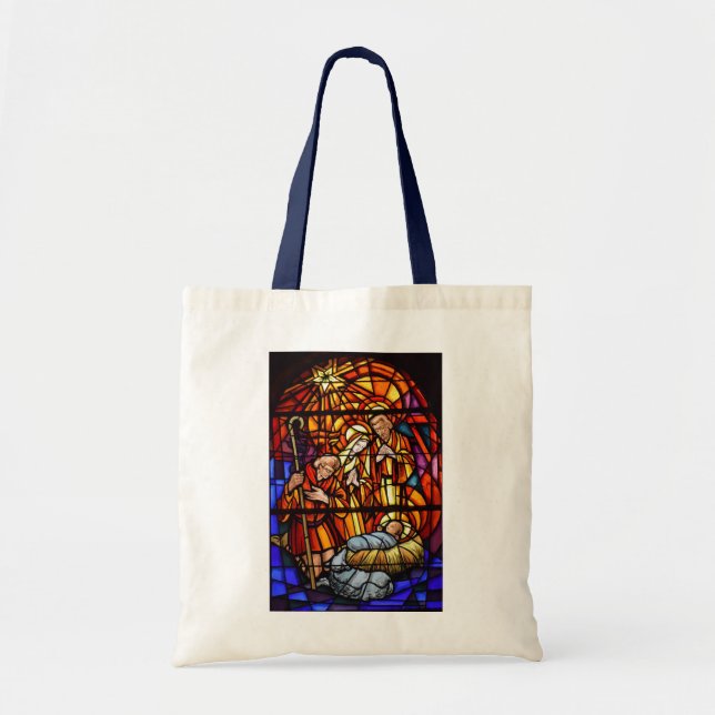 Nativity Stained Glass Jesus True Story Tote Bag (Front)