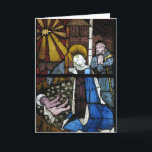 Nativity Stained Glass Jesus Virgin Mary Joseph Holiday Card<br><div class="desc">This 15th Century Stained glass church panel of a window of the Nativity was once part of a window depicting the ancestry of Christ in the form of a Tree of Jesse. The painter of these windows adopted an angular style of breaking folds of drapery and subtle juxtapositions of often...</div>