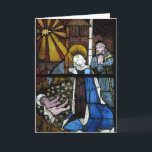 Nativity Stained Glass Jesus Virgin Mary Joseph Holiday Card<br><div class="desc">This 15th Century Stained glass church panel of a window of the Nativity was once part of a window depicting the ancestry of Christ in the form of a Tree of Jesse. The painter of these windows adopted an angular style of breaking folds of drapery and subtle juxtapositions of often...</div>