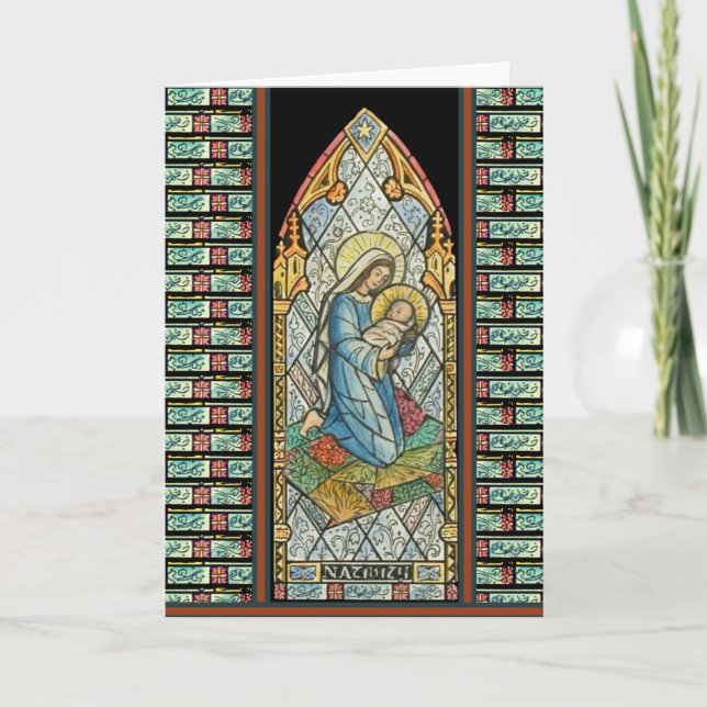 Nativity Stained Glass Jesus Virgin Mary Religious Holiday Card (Front)