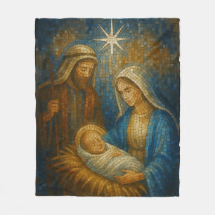 Nativity Stained Glass Mosaic Holy Family Fleece Blanket