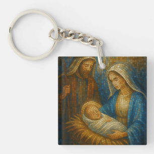Nativity Stained Glass Mosaic   Holy Family  Key Ring