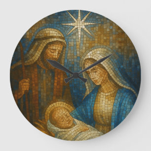 Nativity Stained Glass Mosaic   Holy Family  Large Clock