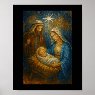 Nativity Stained Glass Mosaic Holy Family Poster