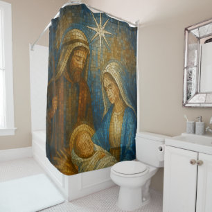 Nativity Stained Glass Mosaic   Holy Family  Shower Curtain
