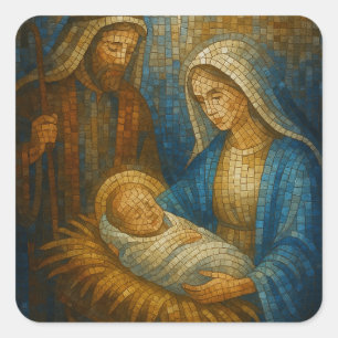 Nativity Stained Glass Mosaic   Holy Family  Square Sticker