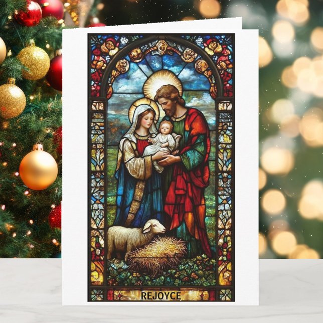 Nativity Stained Glass Signature Photo Christmas Holiday Card (Creator Uploaded)