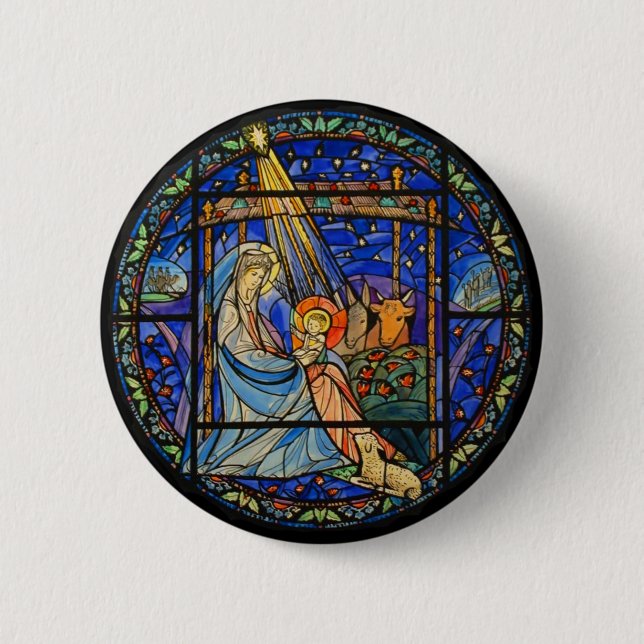 Nativity Stained Glass Window 6 Cm Round Badge (Front)