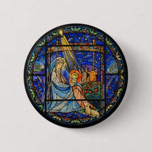 Nativity Stained Glass Window 6 Cm Round Badge