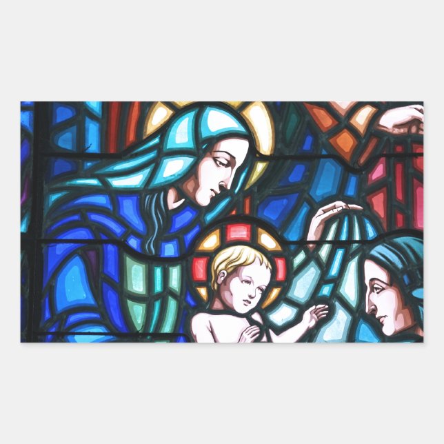 Nativity stained glass window rectangular sticker (Front)
