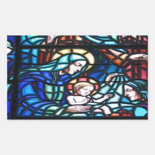 Nativity stained glass window rectangular sticker