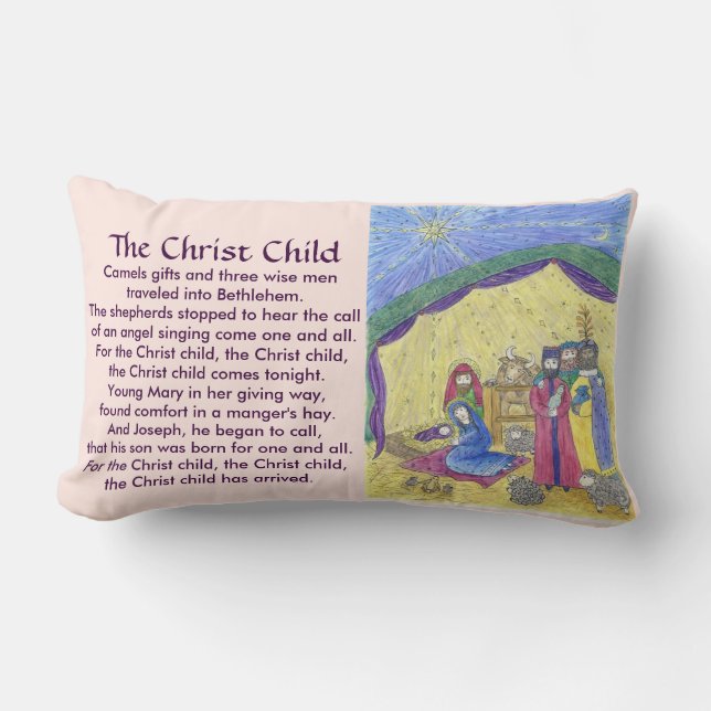 Nativity story Poem front, nativity scene on back Lumbar Cushion (Front)