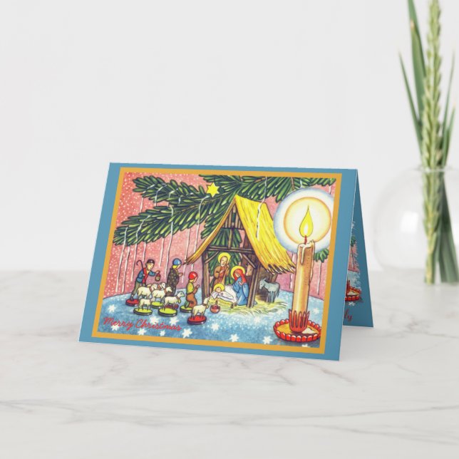 Nativity Under the Tree Christmas Greeting Card (Front)