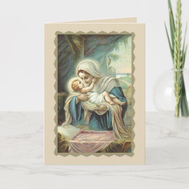 Nativity  Virgin Mary holding Baby Jesus Holiday Card (Front)