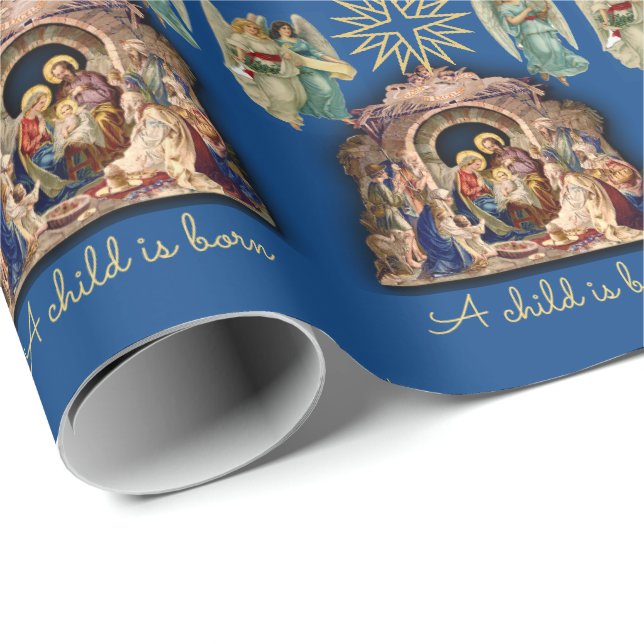 Nativity with Angels Christmas Baby Jesus Quality Wrapping Paper (Roll Corner)